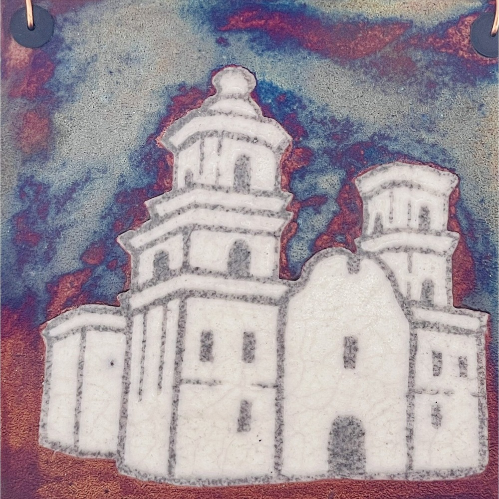 Jeremy Diller Art with Heart Raku Potteryworks Turquoise San Xavier Del Bac Tile - Picture 2 of 7